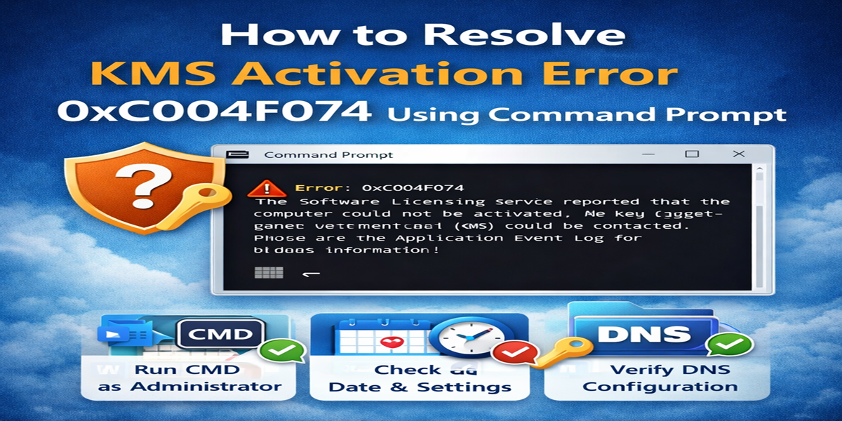 "Troubleshoot KMS Activation Error Code 0xC004F074 in Command Prompt"