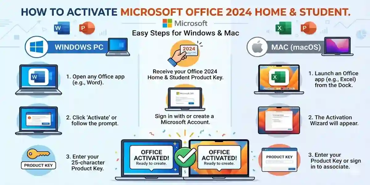 provide an image for the product How to Activate Microsoft Office 2024 Home & Student – Windows & Mac