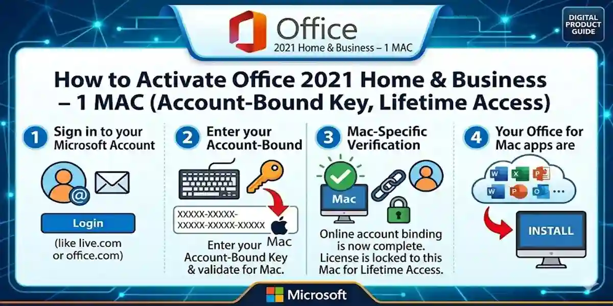 How to Activate Office 2021 Home & Business – 1MAC, Account-Bound Key, Lifetime Access
