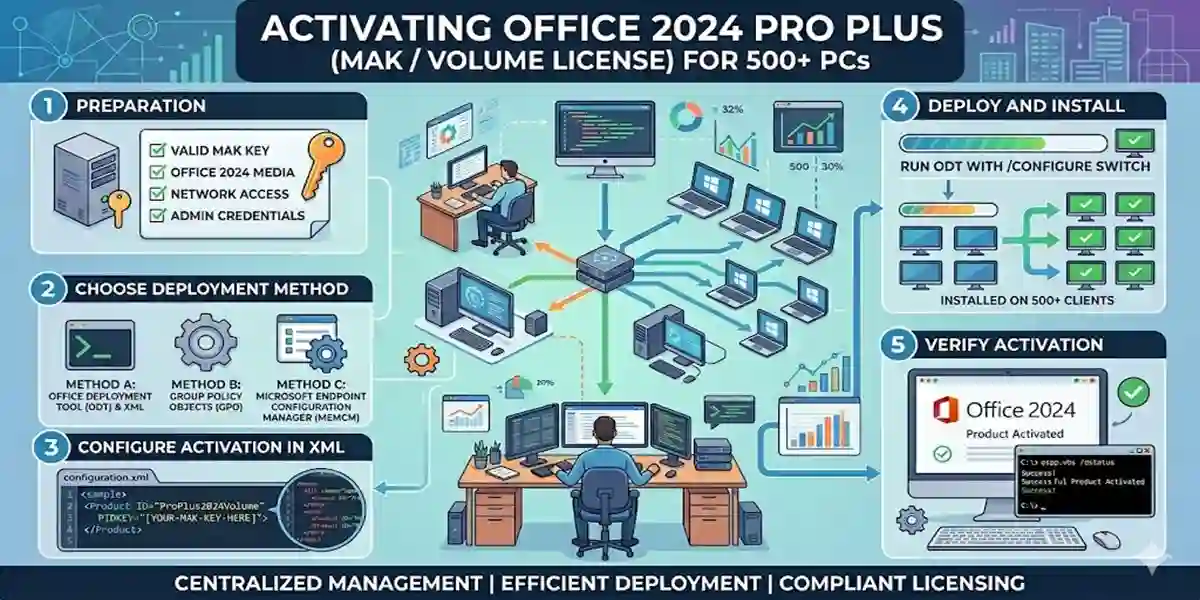 How to Activate Office 2024 Pro Plus MAK / Volume Key on 500 PCs